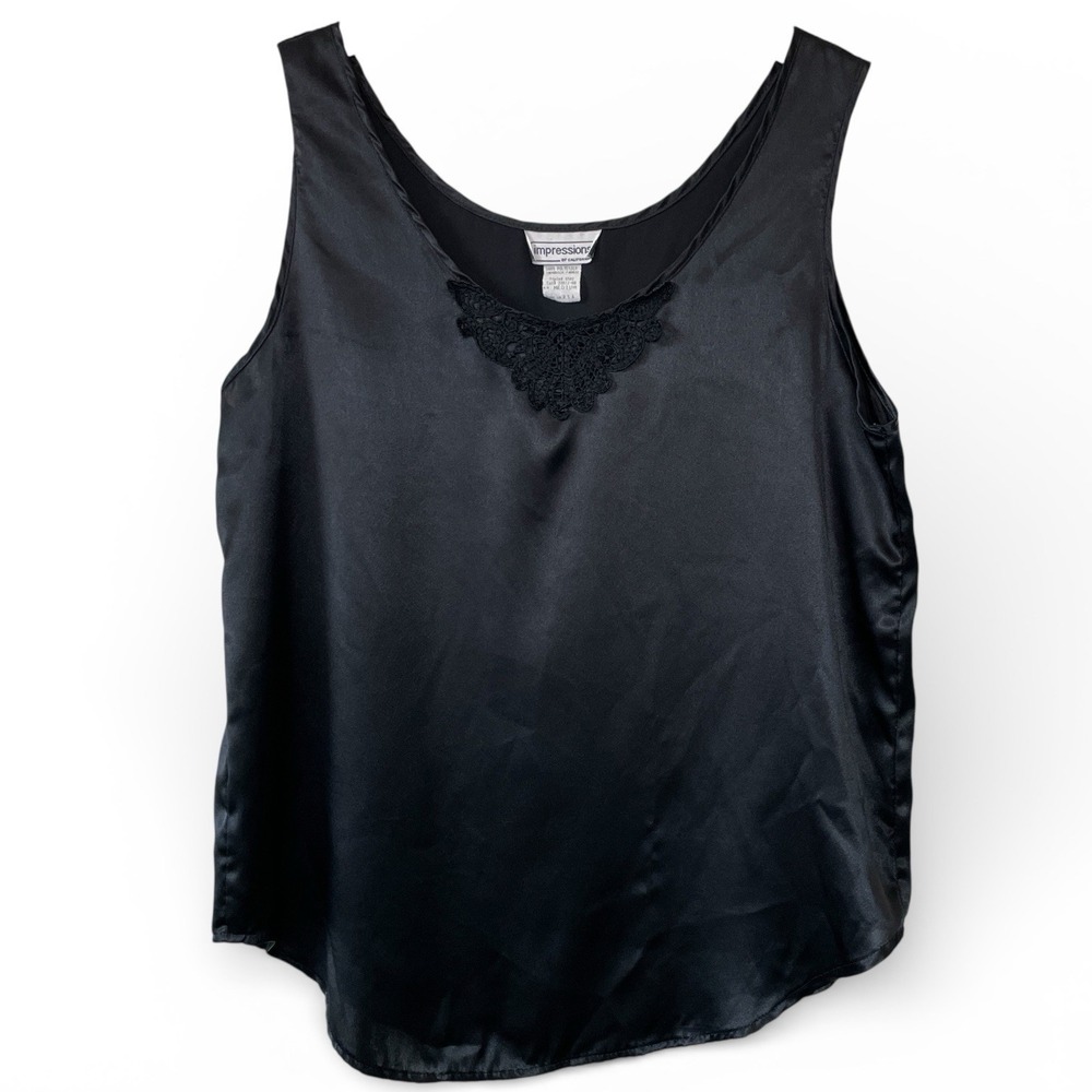 Vintage Impressions Y2K Black Camisole Top Size M Polyester Lace Romantic Goth